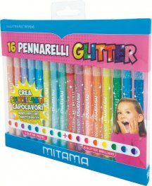 Флумастери с брокат MITAMA Glitter, 16 цвята, триъгълен грип, на водна основа