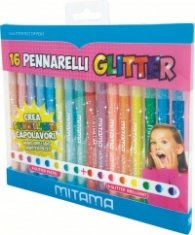 Флумастери с брокат MITAMA Glitter, 16 цвята, триъгълен грип, на водна основа