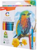 Цветни моливи Deli Color Emotion EC00220, 24 цв. триъгълно тяло от липово дърво