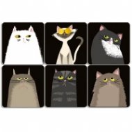 Комплект от 6 квадратни подложки за чаши - Намръщени котки CARTES D'ART