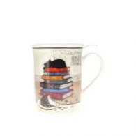Порцеланова чаша за чай с филтър - Коте с книги KIUB
