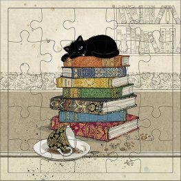 Картичка пъзел - Коте върху книги KIUB