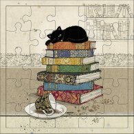 Картичка пъзел - Коте върху книги KIUB