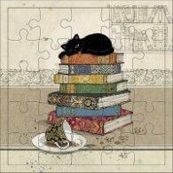 Картичка пъзел - Коте върху книги KIUB
