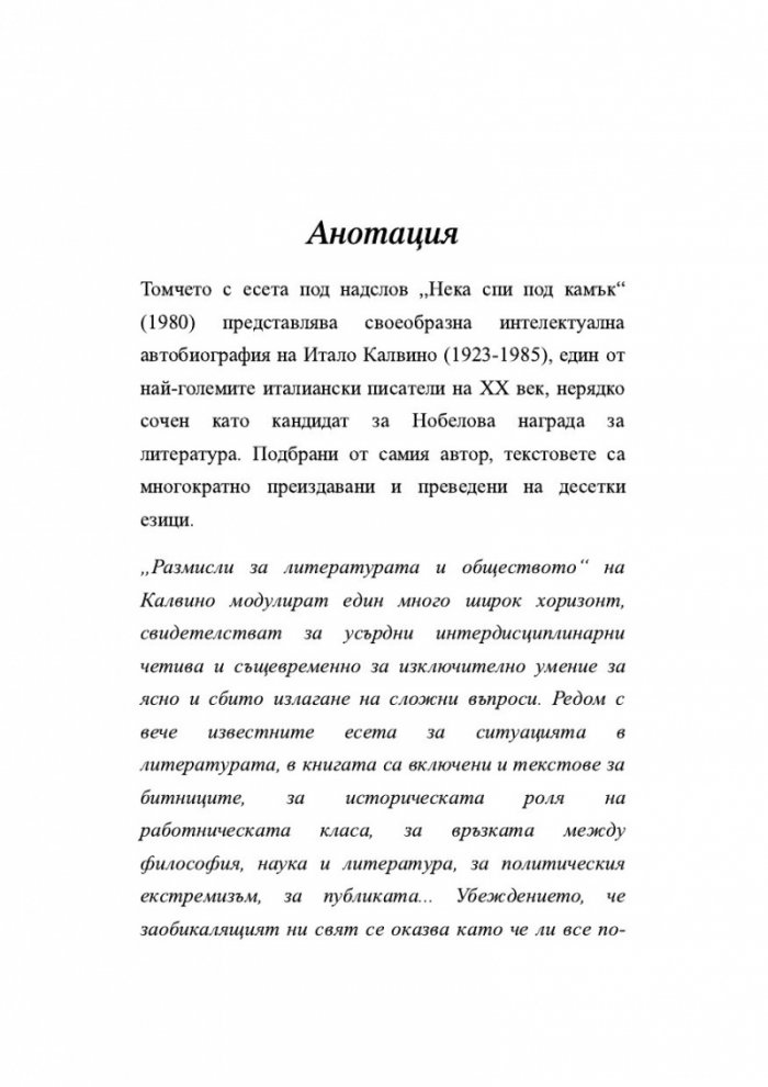 Нека спи под камък. Размисли за литературата и обществото